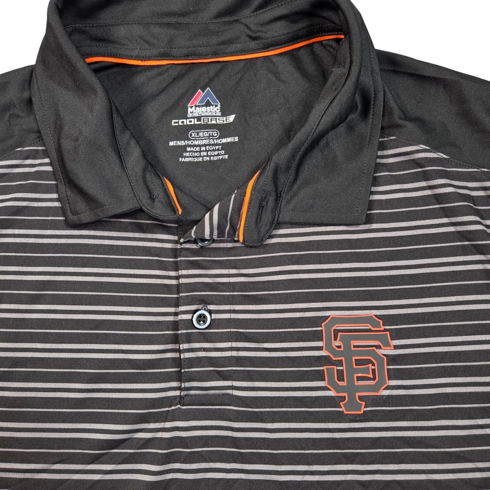 San Francisco Giants Polo Shirt Mens XL Black Grey Stripe Cool Base Majestic SF